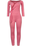 Light Gray Sexy Solid bandage Patchwork Long Sleeve V Neck Jumpsuits