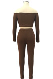 Wine Red Sportswear Solid Patchwork Bateau Neck Long Sleeve Two Pieces