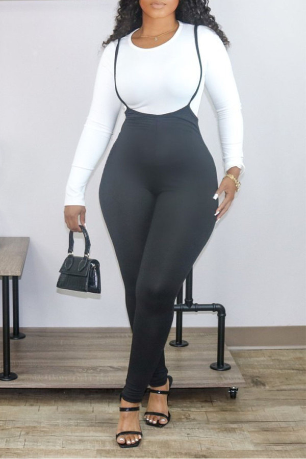 Black Street Print O Neck Long Sleeve Regular Sleeve Two Pieces