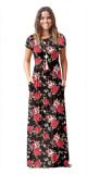 As Show-10 Brief Cute O-Neck Short Sleeve Loose Long Print Dresses