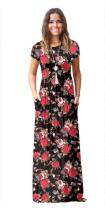 As Show-14 Brief Cute O-Neck Short Sleeve Loose Long Print Dresses