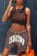 Brown Fashion Casual Letter Print Vests O Neck Sleeveless Two Pieces