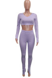 purple Casual Europe and America Solid pencil Long Sleeve Two Pieces
