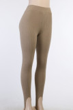 Khaki Sportswear Solid Patchwork Regular High Waist Pencil Bottoms