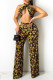 Black Fashion Sexy Print Bandage Backless Halter Sleeveless Two Pieces (Without Waist Chain)
