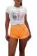 Orange Button Fly Mid Solid Patchwork Straight shorts