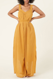 Green Casual Solid Patchwork Spaghetti Strap Loose Jumpsuits
