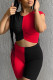 Black Red Fashion Casual Patchwork Basic O Neck Short Sleeve Two Pieces