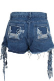 Light Blue Yellow Light Blue Dark Blue Denim Zipper Fly Mid Hole washing Zippered Straight shorts Bottoms