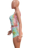 Orange Fashion Sexy Leopard Two Piece Suits Straight Sleeveless Two Pieces