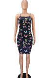 White Sexy Spaghetti Strap Sleeveless Slip Step Skirt Mini Print Patchwork backless Dresses