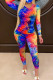 Blue Fashion Sexy Adult Print Patchwork Tie-dye O Neck Long Sleeve Regular Sleeve Regular Two Pieces