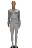 Black Fashion Casual Pit Article Fabrics Letter Embroidered Boat Neck Two Pieces