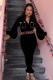 Black Fashion Light Print Solid Patchwork Long Sleeve Turndown Collar 
