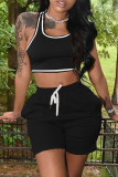 Red Casual Sportswear Solid Vests U Neck Sleeveless Two Pieces