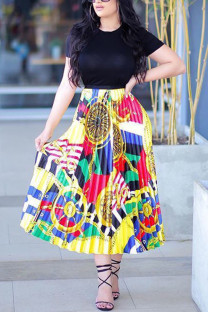 Yellow Elastic Fly High camouflage Asymmetrical Draped Pleated skirt Capris Skirts
