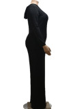 Blue Casual Knitting Solid Patchwork O Neck Plus Size 