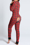 Black Red Casual Print V Neck Skinny Jumpsuits
