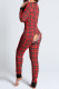 Black Red Casual Print V Neck Skinny Jumpsuits