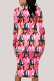 Yellow Fashion Casual Adult Print Patchwork O Neck Long Sleeve Knee Length A Line Dresses