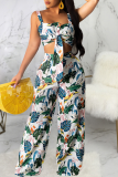 Multicolor Sexy Print Patchwork Square Collar Sleeveless Two Pieces