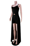 Light Green Fashion Sexy Solid Backless Slit Spaghetti Strap Sleeveless Two Pieces