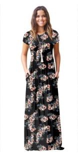 As Show-12 Brief Cute O-Neck Short Sleeve Loose Long Print Dresses