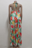 Green Sexy Print Patchwork Spaghetti Strap Printed Dress Dresses