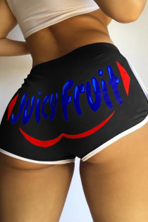 Blue Black Fashion Casual Letter Print Basic Regular Mid Waist Shorts