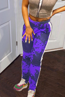 Blue Fashion Casual Print Camouflage Print Regular Mid Waist Pencil Bottoms