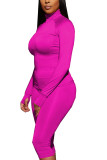 Red Fashion Active adult Ma'am Solid Two Piece Suits pencil Long Sleeve Two Pieces