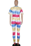 Black and red Fashion Casual adult Ma'am Print Tie Dye Two Piece Suits pencil Short Sleeve Two Pieces