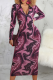 Purplish Red Sexy Print Patchwork Zipper Collar Pencil Skirt Dresses