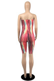 Red Fashion Sexy Print Backless Strapless Skinny Romper