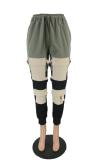 Army Green Elastic Fly Sleeveless Mid bandage Solid Patchwork Harlan pants Pants Pants