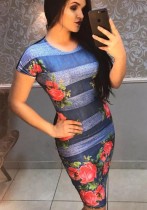 As Show Sexy & Club O-Neck Short Sleeve Sheath Middle length skirt Print Dresses