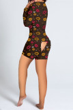 Pink Casual Living Print Basic V Neck Regular Romper