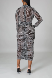 Leopard Print Casual Print Patchwork Pencil Skirt Dresses