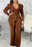 Silver Sexy Solid Patch With Belt V Neck Regular Jumpsuits