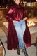 Wine Red Fashion Adult Faux Leather Solid Patchwork Turndown Collar Outerwear