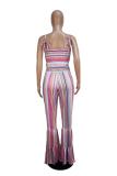 Blue Fashion Casual Draped Print Striped Sleeveless Slip Jumpsuits