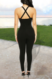 Black Casual Solid Patchwork Halter Skinny Jumpsuits