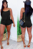 Black Fashion Sexy adult Ma'am Patchwork Solid Two Piece Suits pencil Sleeveless Two Pieces