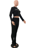 Sky Blue Casual Print Letter Turtleneck Long Sleeve Two Pieces