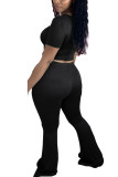 Black Fashion Sexy adult Ma'am Solid Two Piece Suits Boot Cut Short Sleeve Two Pieces