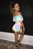 multicolor Fashion Sexy Hollow bandage Ruffled one word collar Rompers