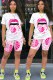 multicolor Fashion Sexy adult Ma'am O Neck Patchwork Print Tie Dye Two Piece Suits Stitching Plus Size
