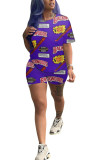 Green Milk Silk Fashion Street Print Two Piece Suits Straight Short Sleeve Two Pieces