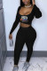 Black Fashion Casual Adult Print Patchwork Square Collar Long Sleeve Regular Sleeve Short Two Pieces