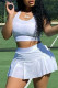 White Casual Sportswear Solid Basic U Neck Sleeveless Two Pieces